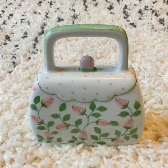 SOLD Adorable Vintage Floral Purse Ceramic Coin Bank - Picture 1 of 4